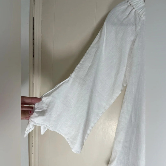 Laju 100% Linen Off The Shoulder Sheer White Blouse Top Women’s Size XS - Picture 13 of 15